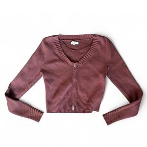 L.A. Hearts By PacSun brown zip-up ribbed knit cropped cardigan